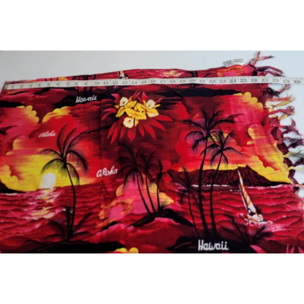 Royal Hawaiian Creations Red Pareo Beach Hawaii Aloha Fringe Dress Scarf 42